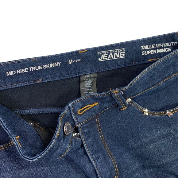 Peter Nygard Jeans Patched Boho Blue Stars Skinny Star Studs Womens Medium - Picture 12 of 12